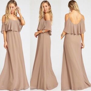 Show Me Your Mumu Caitlin Ruffle Maxi Dress Dune Chiffon Small